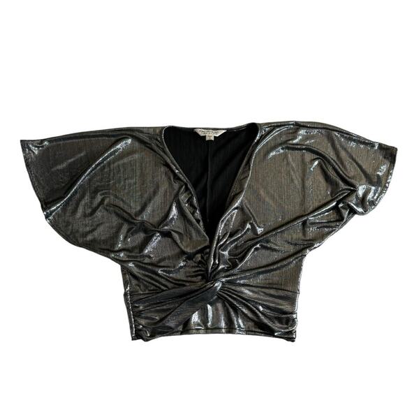 ASOS Miss Selfridge Metallic V-Neck Cropped Top Women’s Size 4 Disco New Years - Picture 1 of 7